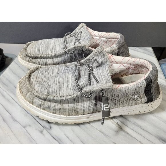Hey Dude Shoes Wally Sox Men's 5 Womens 7 Casual Moc Sneakers Grey Canvas Flats - Picture 2 of 11